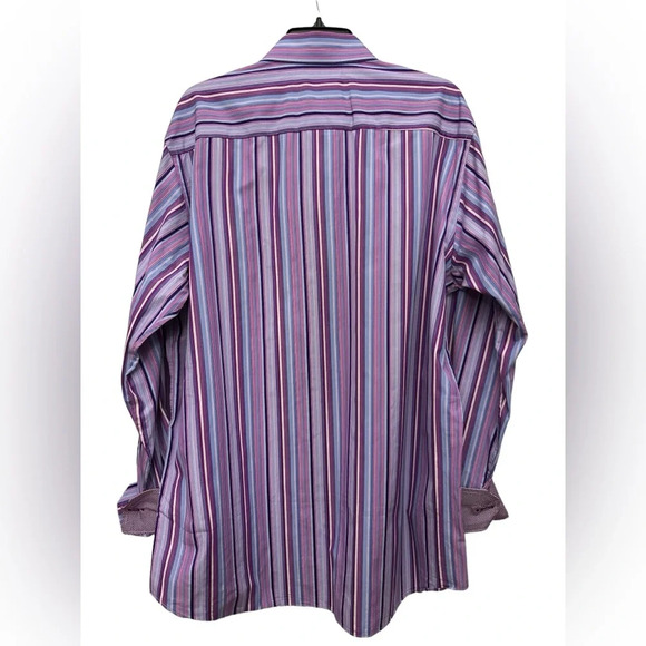Bugatchi Uomo Men’s Long Sleeve Flip Cuff Purple Striped Button Up Shirt Size XL - Picture 2 of 6